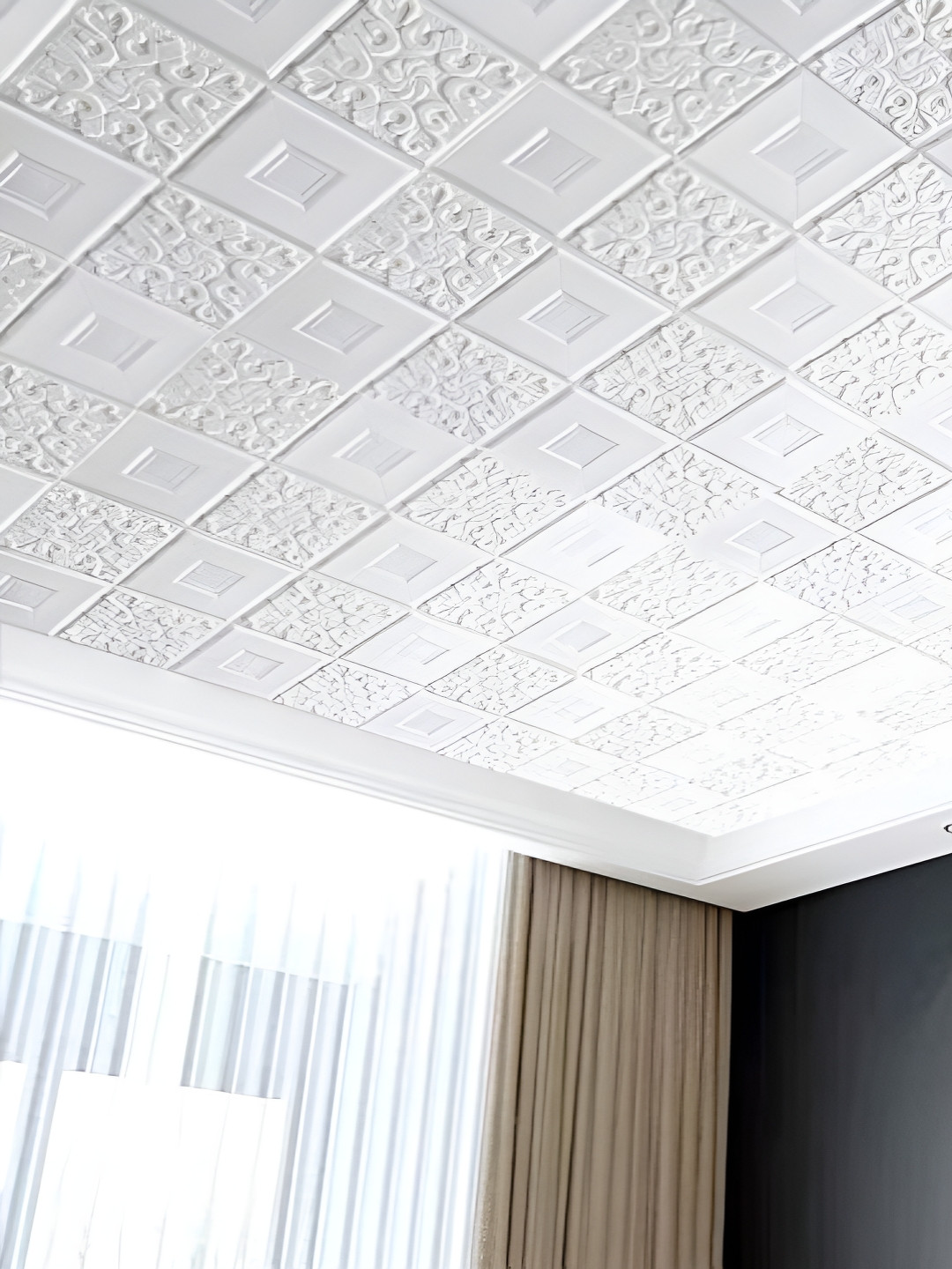 Jaamso Royals White & 3D Tiles Design Printed Self-Adhesive & Removable Wall Sticker