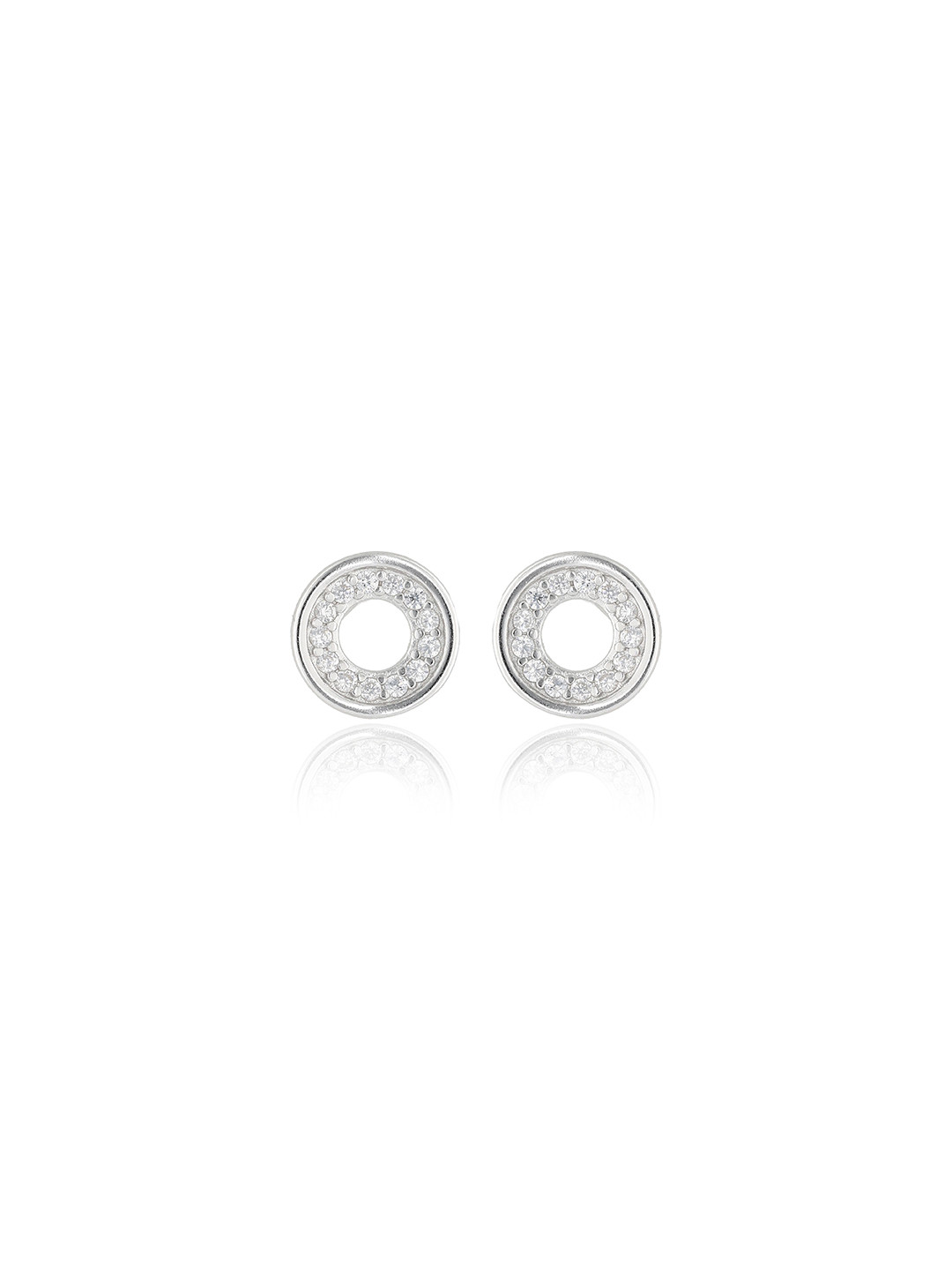Shyne Jewels Rhodium-Plated 925 Sterling Silver CZ Studded Circular Shaped Studs