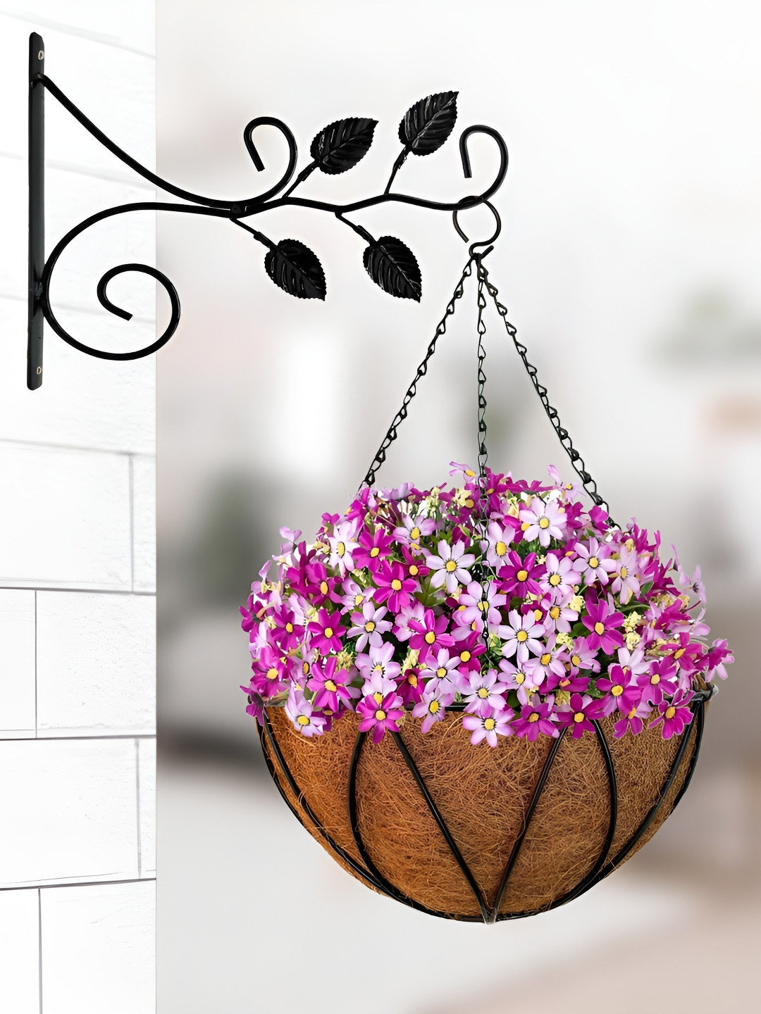 Garden King 6Pcs Brown & Black Petal Design Coir Hanging Basket Planters