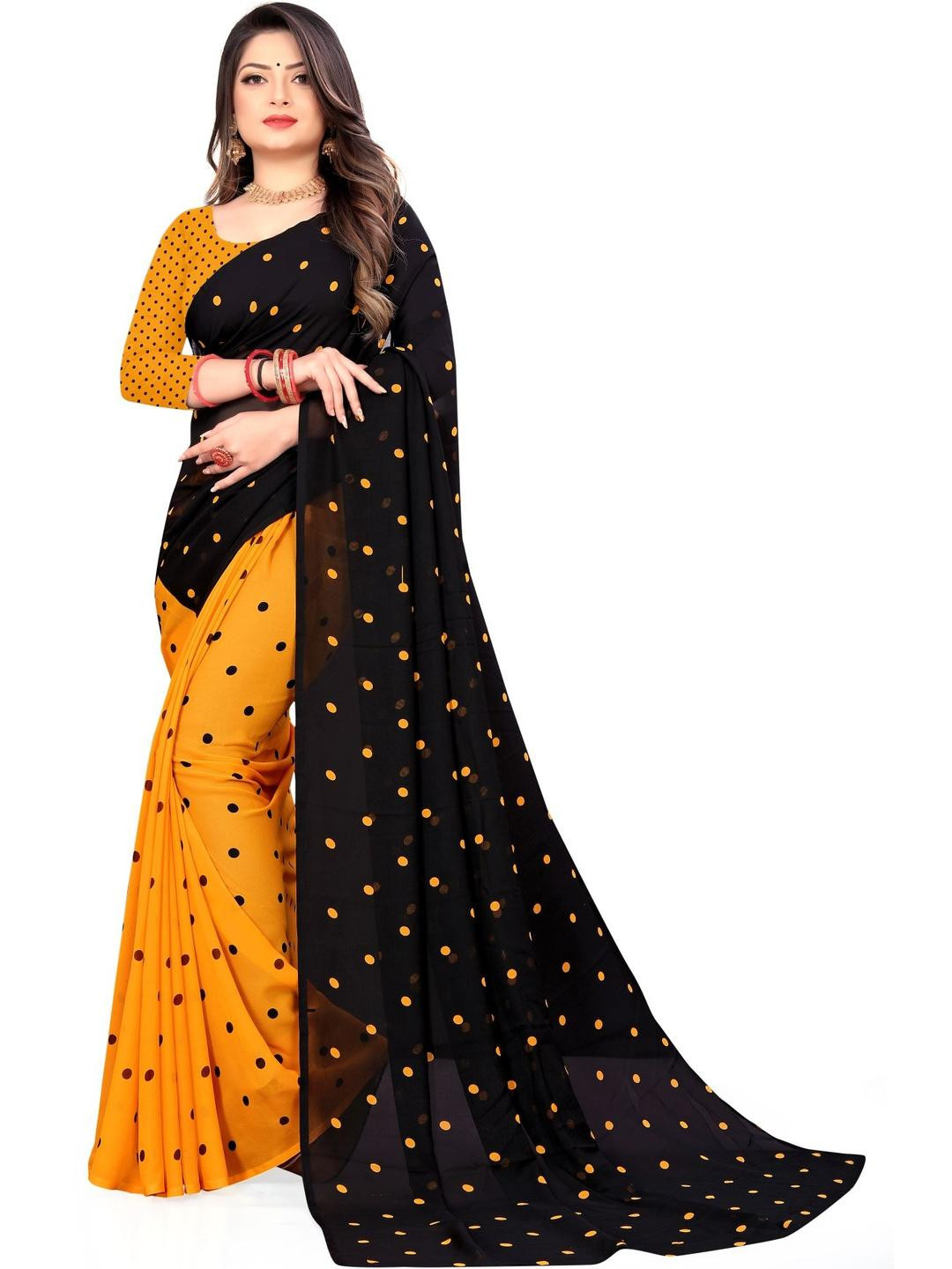 Moda Rapido Yellow Poly Georgette Sarees