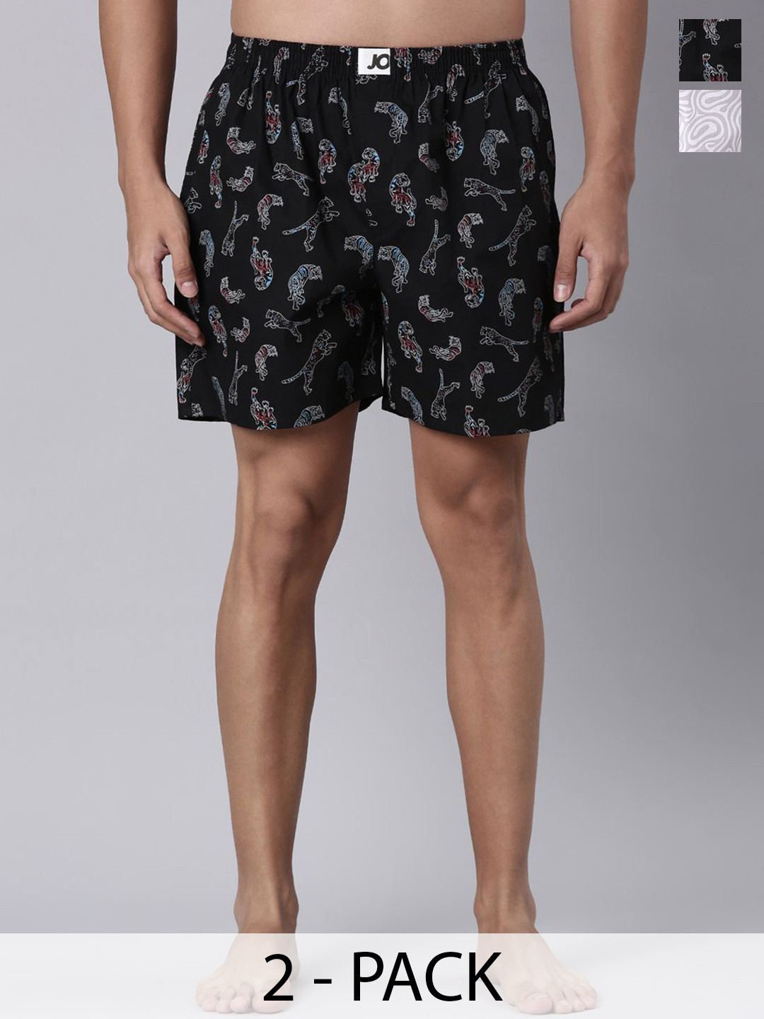 Joven Pack Of 2 Printed Pure Cotton Side Pocket Boxers 25JB2P-BTLW