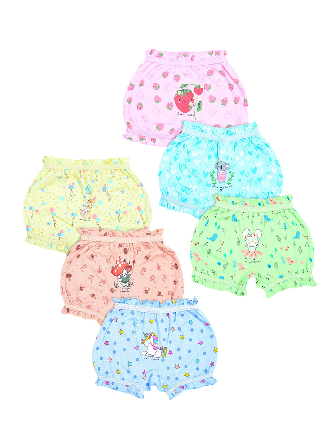 Revvo Junior Girls Pack Of 6 Basic Briefs RJB-309-PINK,SKY,GREEN/YELLOW,CREAM,AQUA