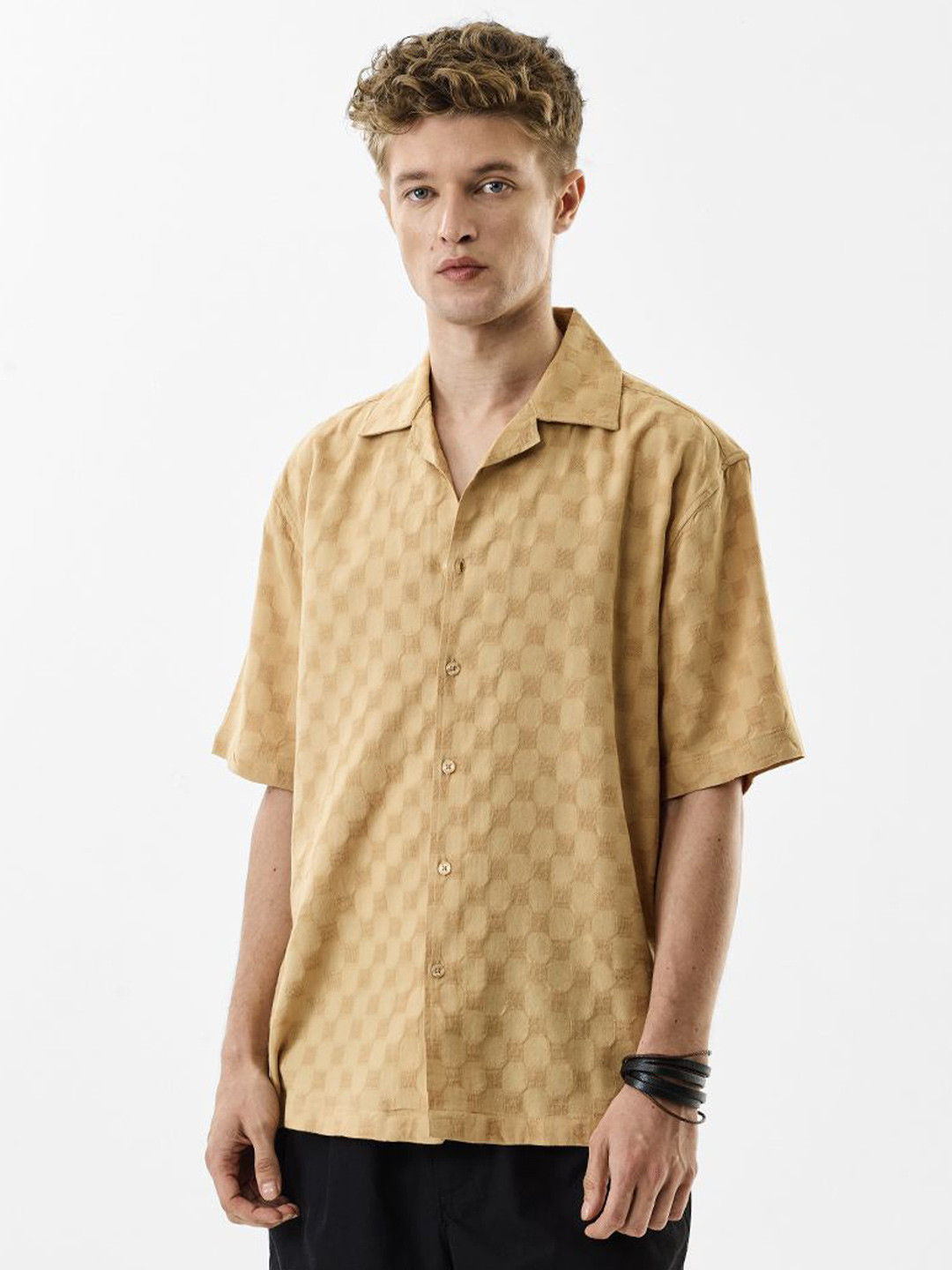 Snitch Geometric Self Design Oversized Shirt