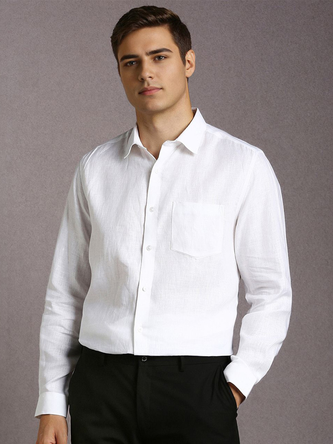 Louis Philippe Spread Collar Linen Shirt