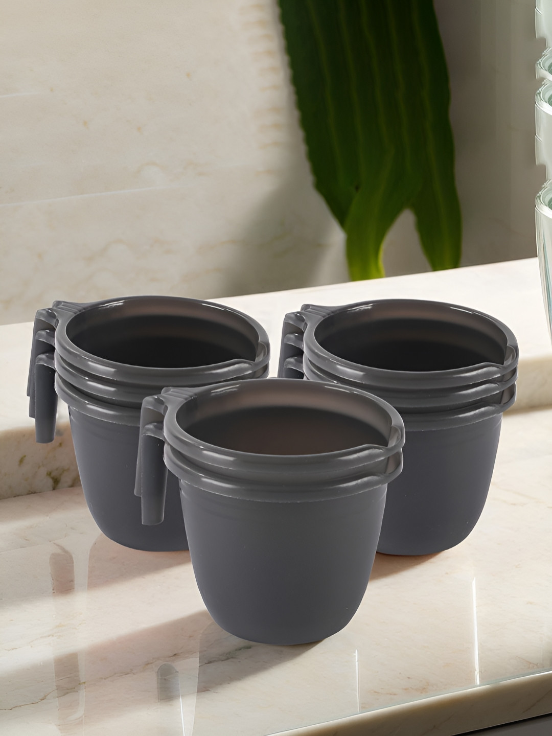 Aura Black 8 Pcs Multi-Functional 1 Ltr Plastic Mug for Bathroom Durable for Daily Use