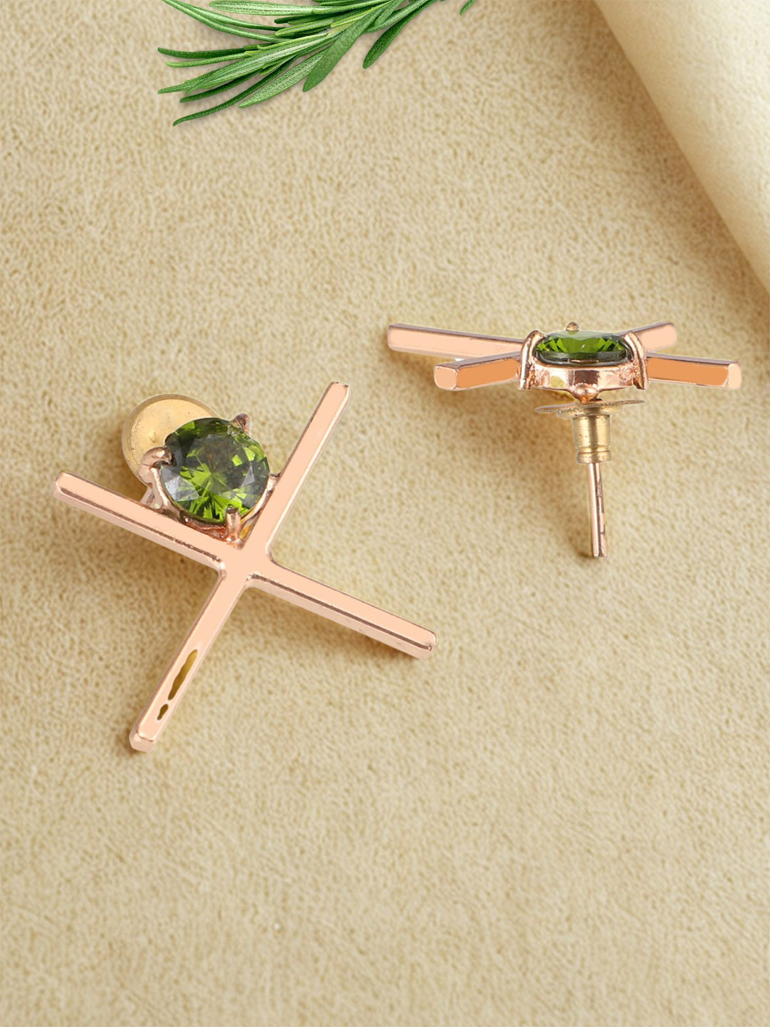 Adwitiya Collection Gold Plated Artificial Stones Studded Cross Design Drop Earrings