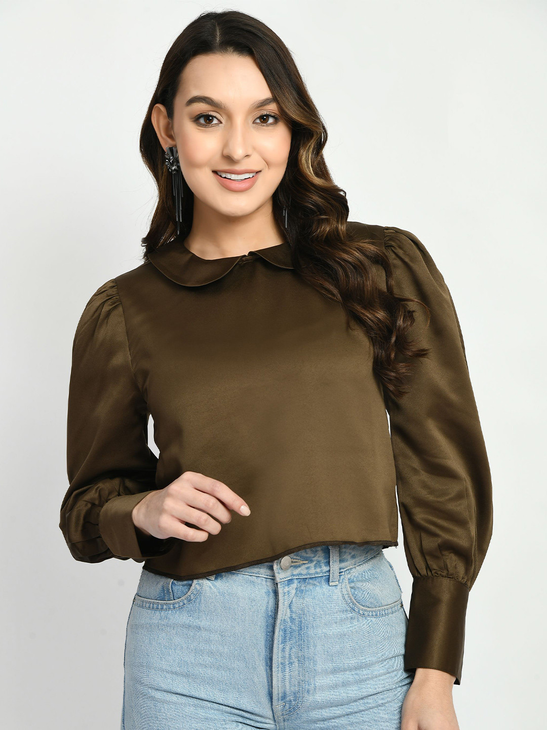 all about you Peter Pan Collar Satin Top