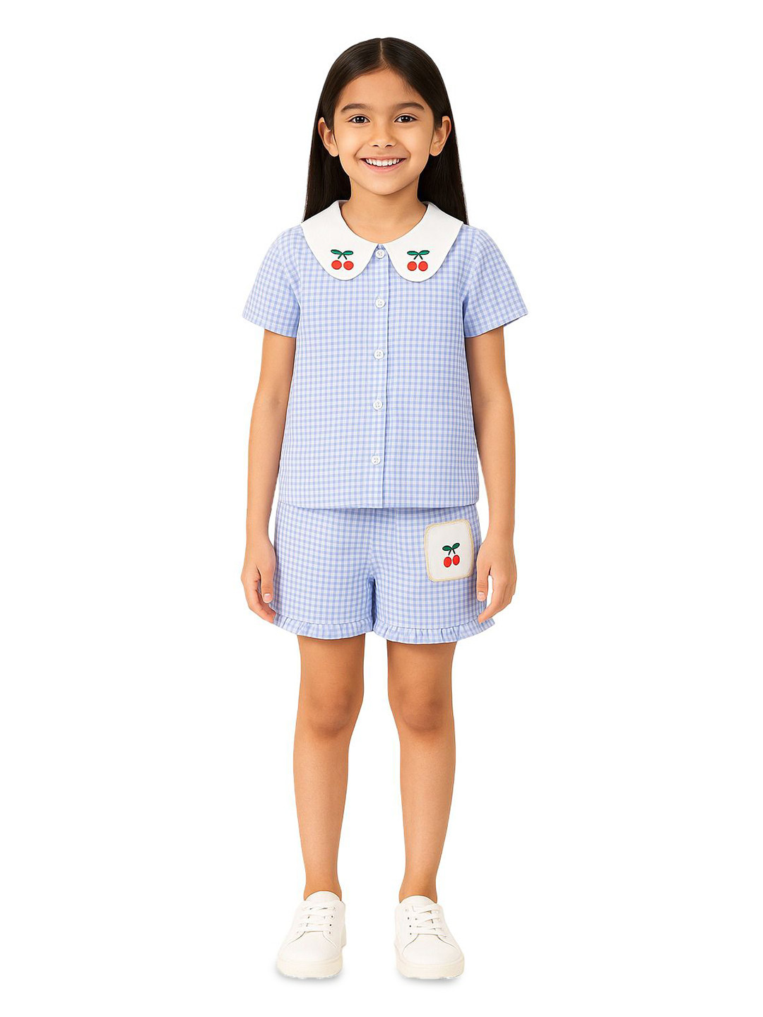 POP STREET KIDS Girls Checked Shirt with Shorts