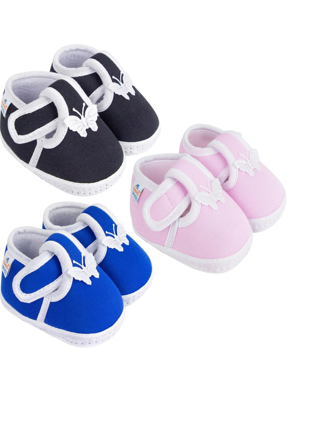 NESKA MODA 0 To 12 Months Infants 3 Pair Combo Soft Cotton Butterfly Velcro Booties