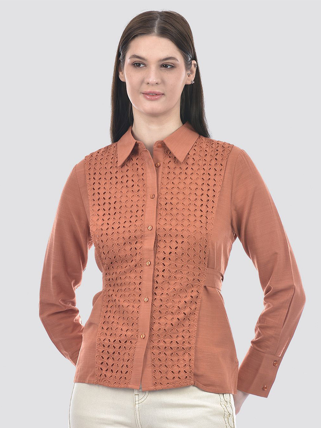 CAMLA Women Textured Spread Collar Casual Shirt