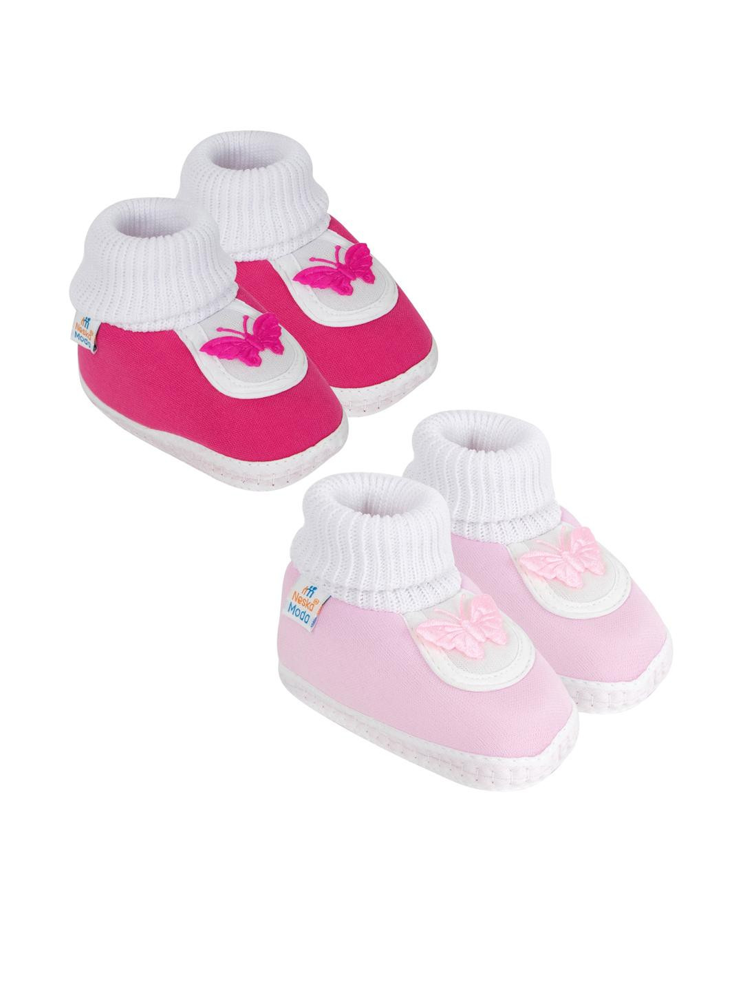 NESKA MODA 0 To 6 Months Set of 2 Pair Butterfly Newborn Soft Skin-Friendly Cotton Baby Booties
