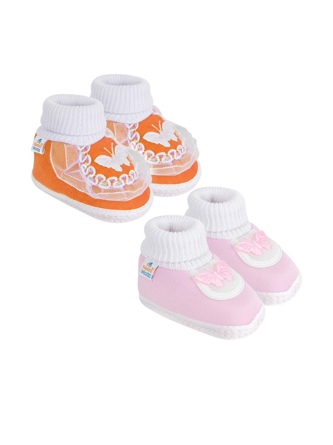 NESKA MODA 0 To 6 Months Combo Pack of 2 Pair Newborn Baby Girls Soft Cotton Cute Butterfly Booties