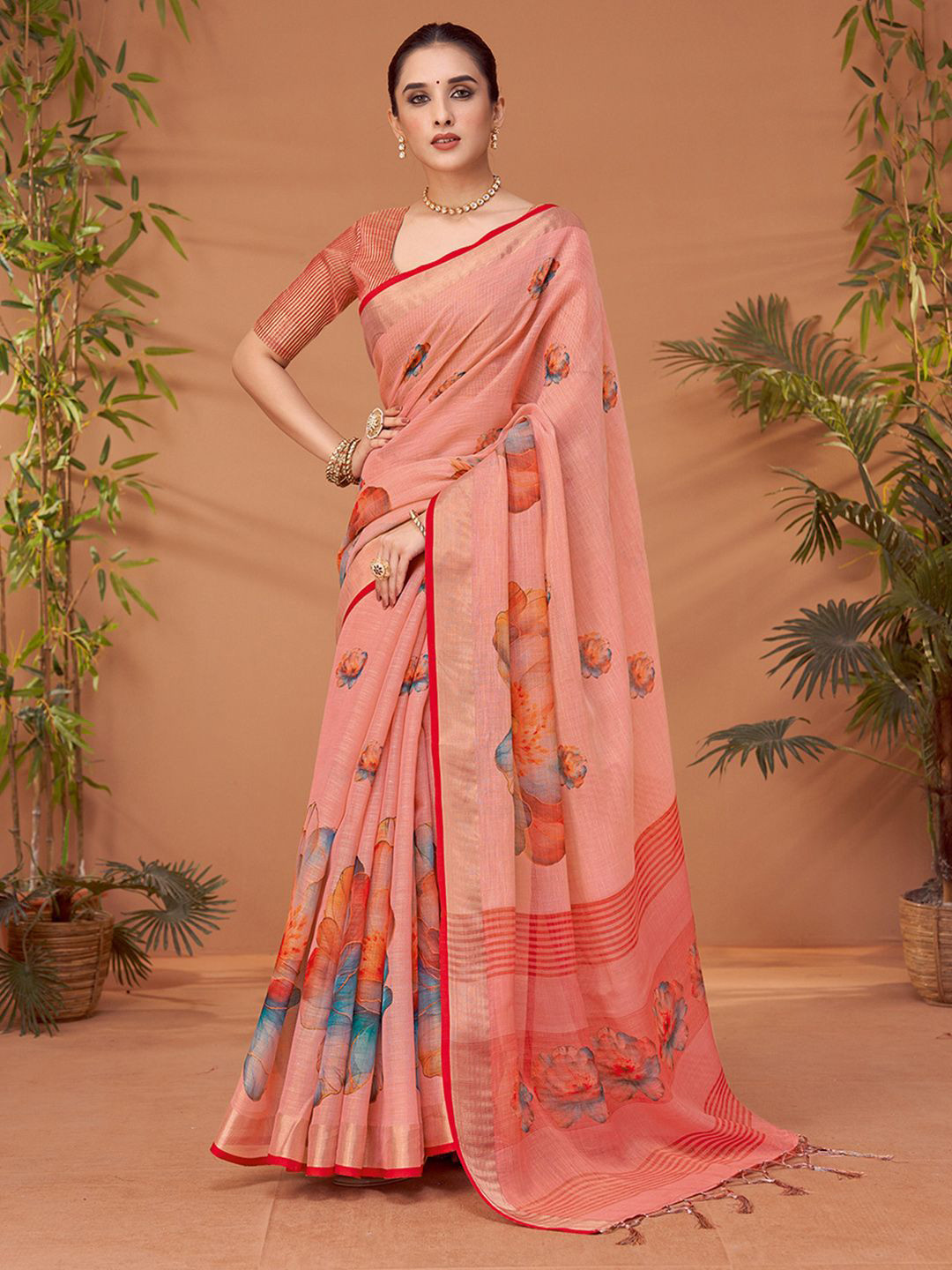 Sangria Printed Saree With Matching Blouse
