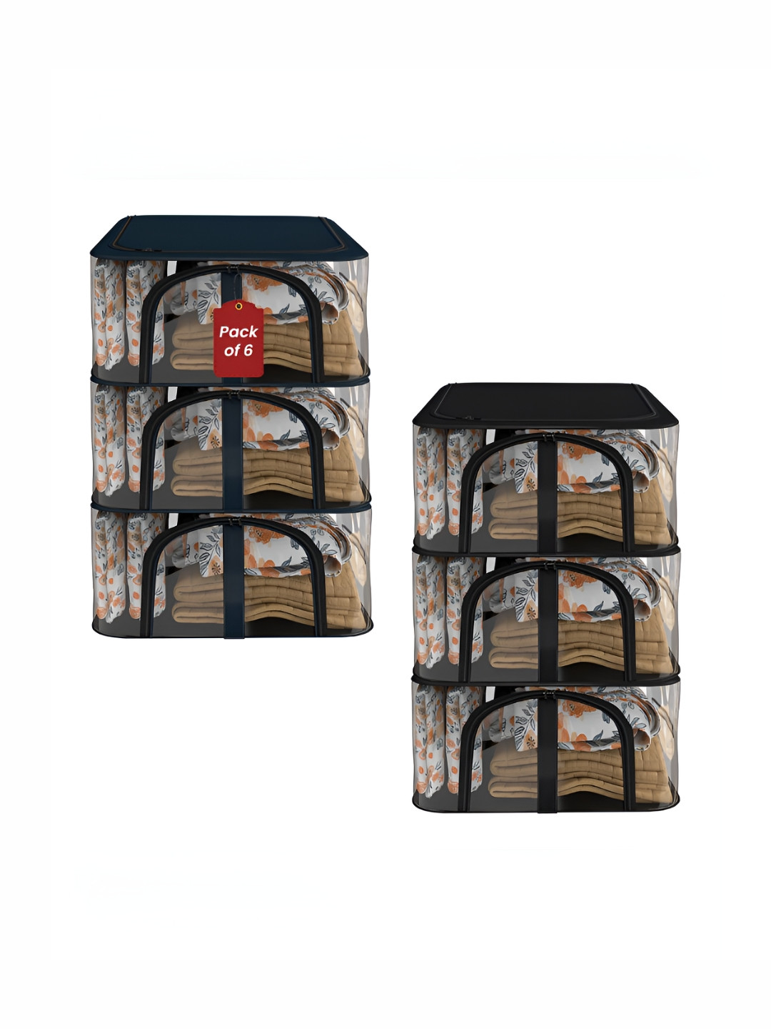 Aura Navu Blue And Black 6 Pcs Regular PVC Drawer Organisers