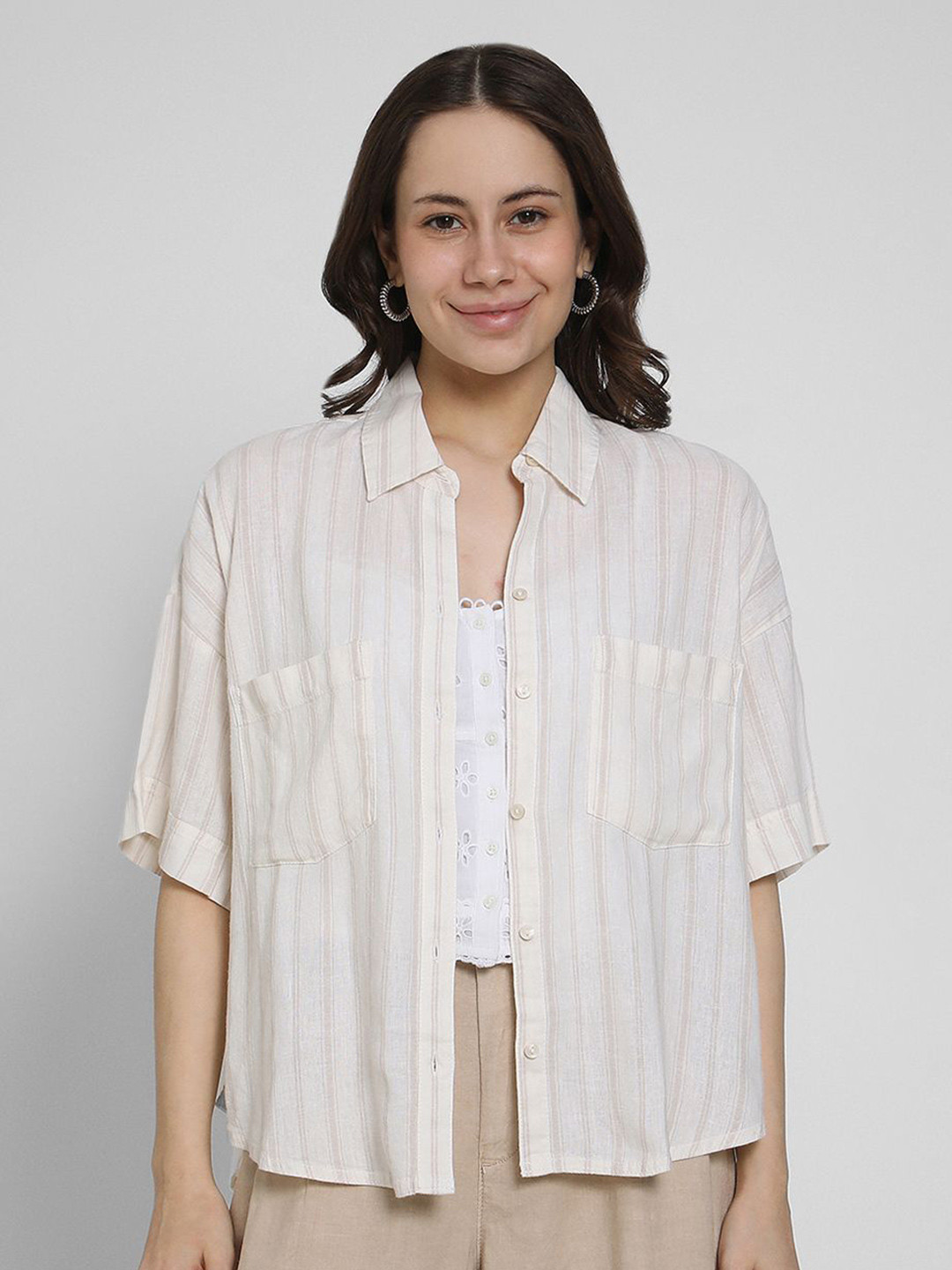 AMERICAN EAGLE OUTFITTERS Women Vertical Stripes Oversized Shirt