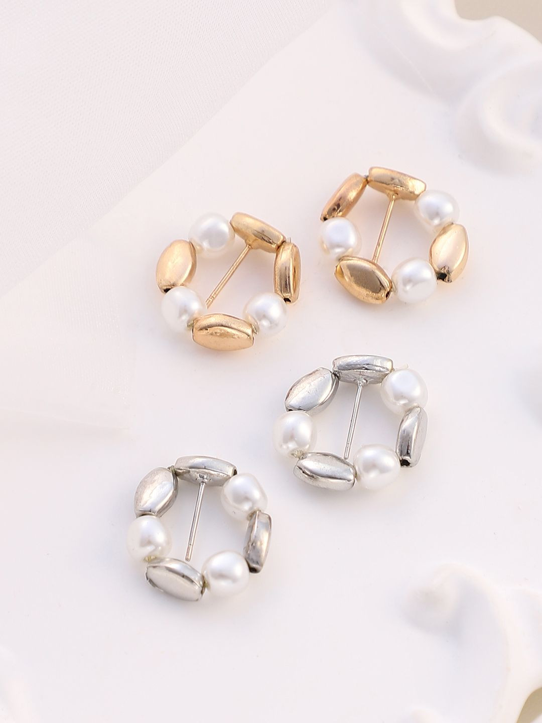 SOHI Set Of 2 Gold-Plated Loop Contemporary Studs Earrings