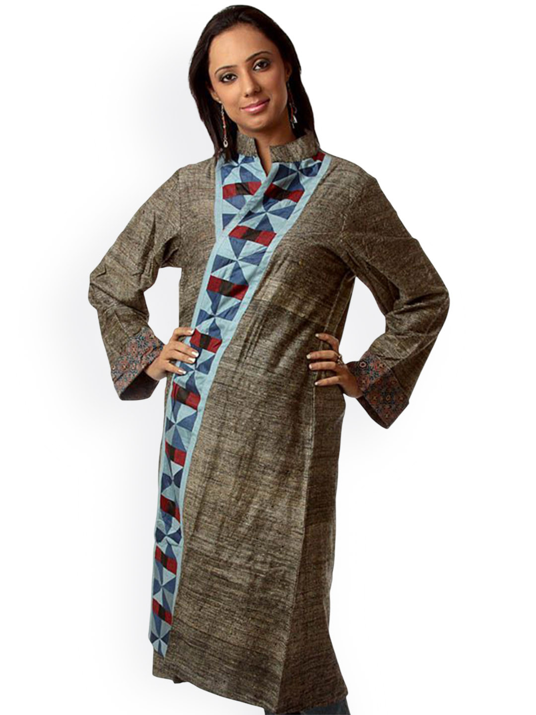 Exotic India Unisex Dark-Gray Front-Open Reversible Robe From Ranthambore