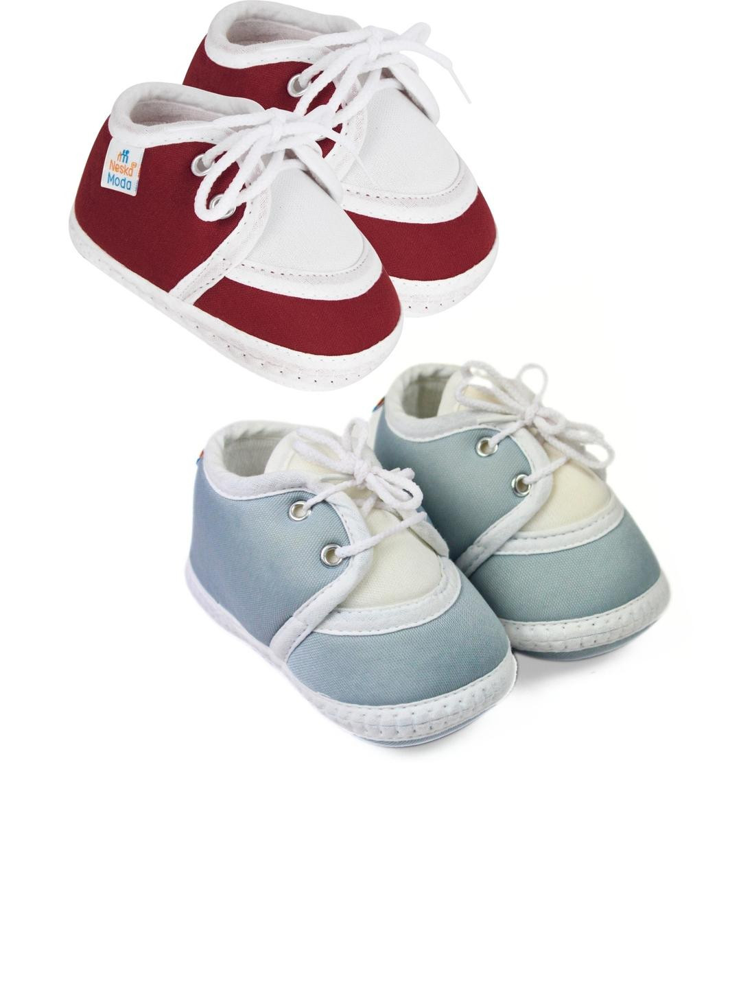 NESKA MODA Newborn Baby 3 To 12 Months 2 Pair Combo Skin Friendly Soft Cotton Lace Shoes Booties