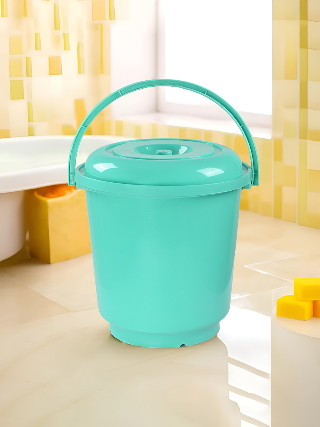 Aura Green 18L Bucket for Bathroom Kitchen & Home with Lid & Carry Handle