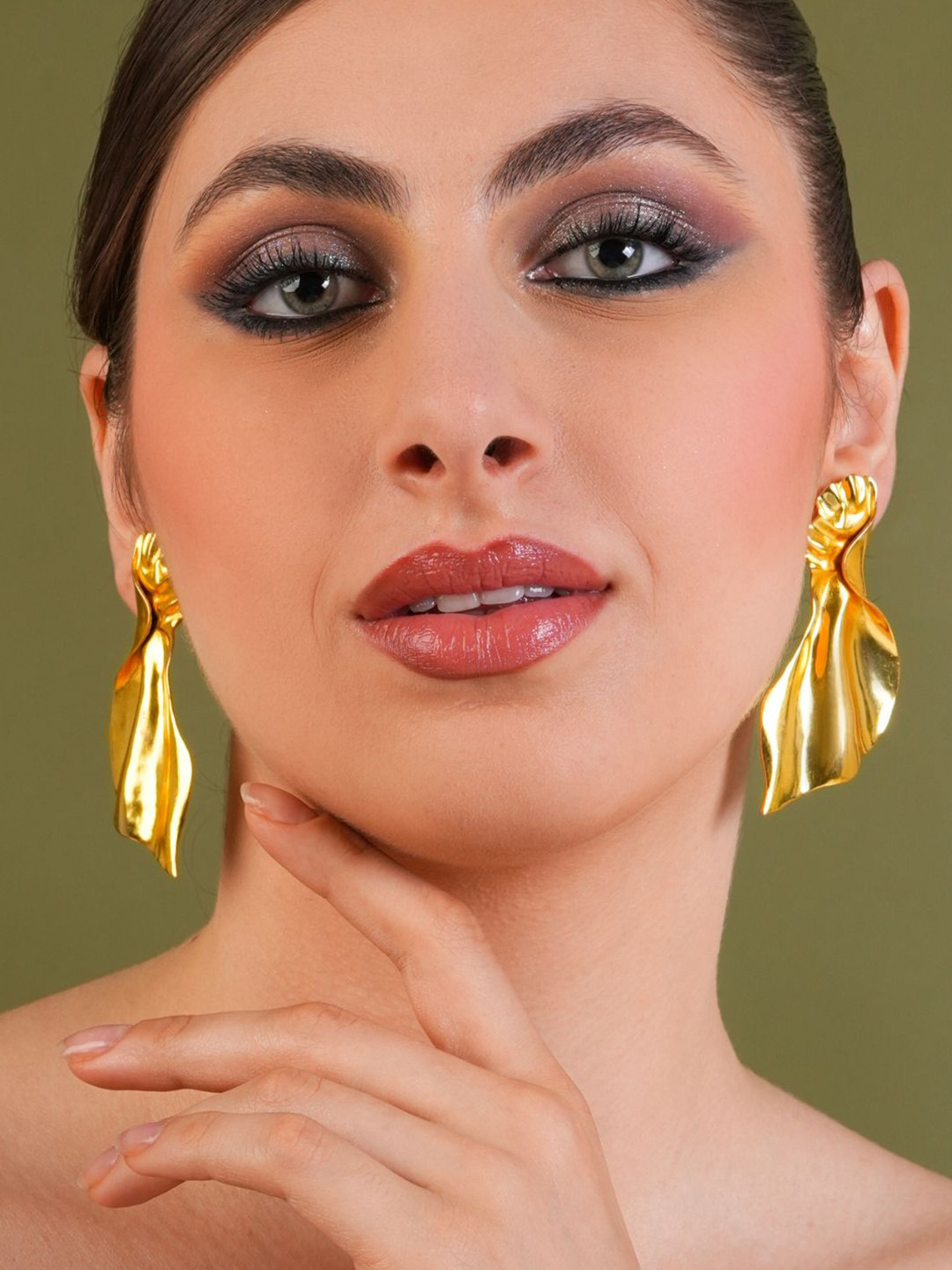 Basraa Drape Sculptural Gold-Plated Contemporary Drop Earrings