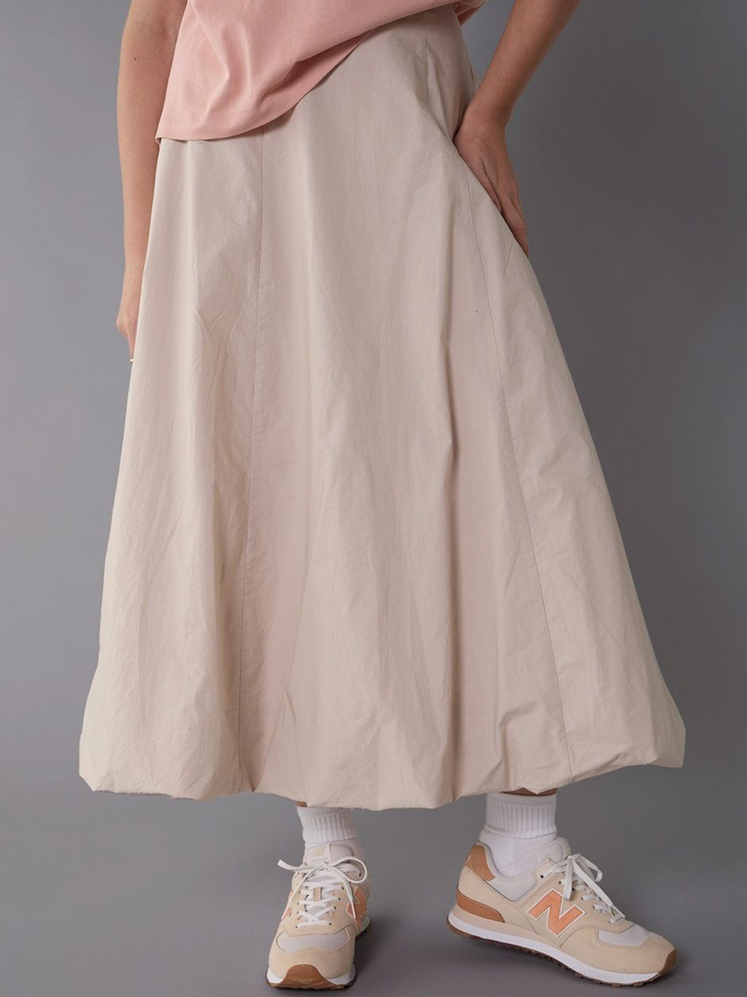 AMERICAN EAGLE OUTFITTERS High-Waisted Pure Cotton Flared Maxi Bubble Skirt