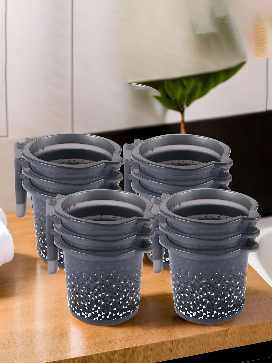 Aura Black 12 Pcs Multi-Functional 1.5 Ltr Plastic Mug for Bathroom Durable for Daily Use