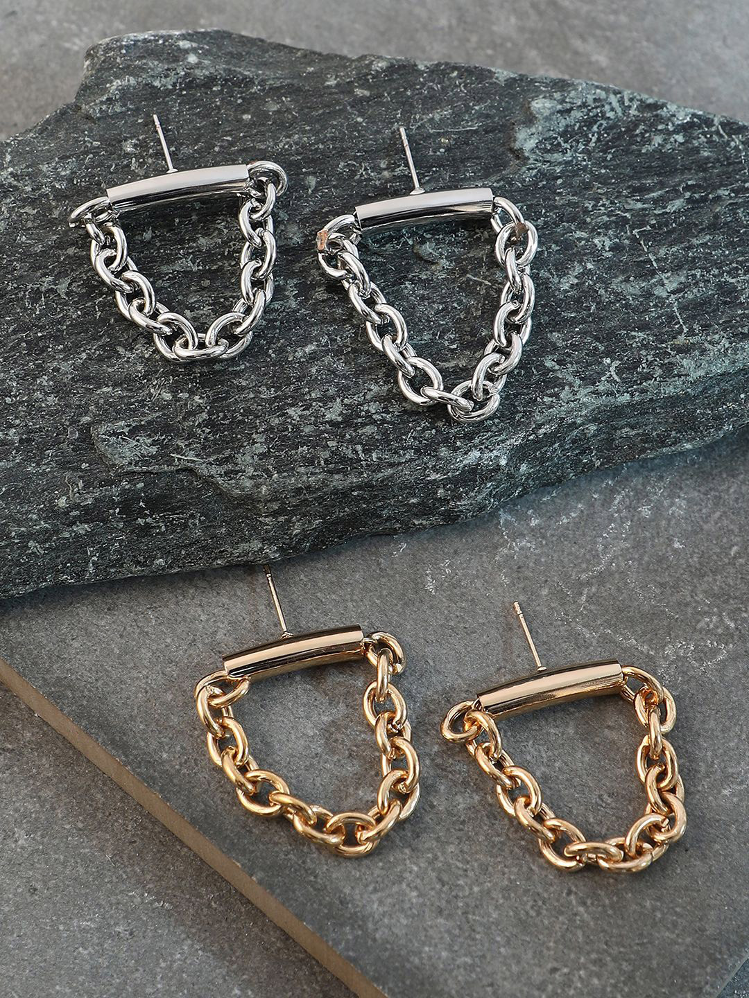 SOHI Set Of 2 Contemporary Chain Bar Drop Earrings