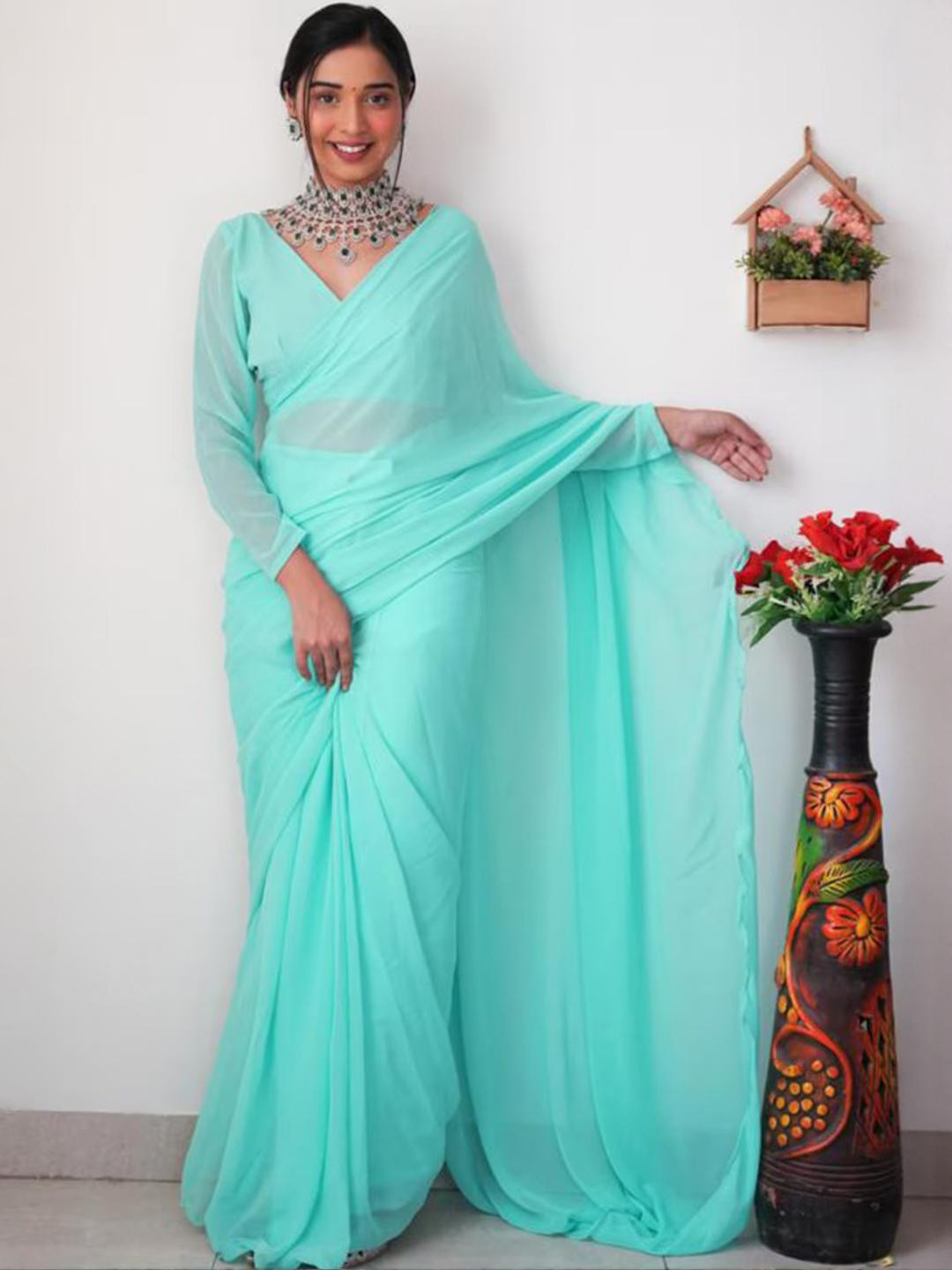 KALINI Poly Georgette Ready to Wear Saree