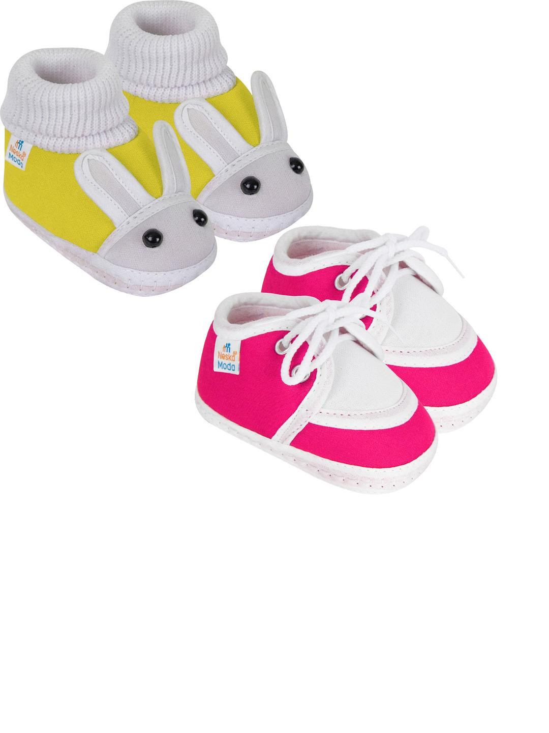 NESKA MODA 0 To 6 Month 2 Pair Set Newborn Baby Unisex Soft Skin-Friendly Cotton Lace Shoes Booties