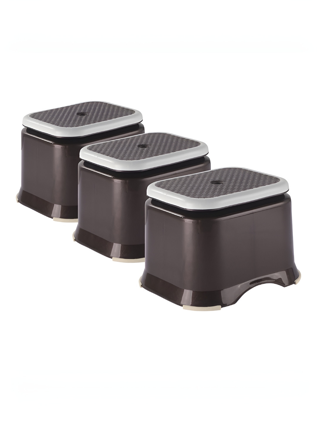 Aura Brown 3 Pcs Plastic Bathroom Stool for Bathing Comfortable Indoor & Outdoor Stool