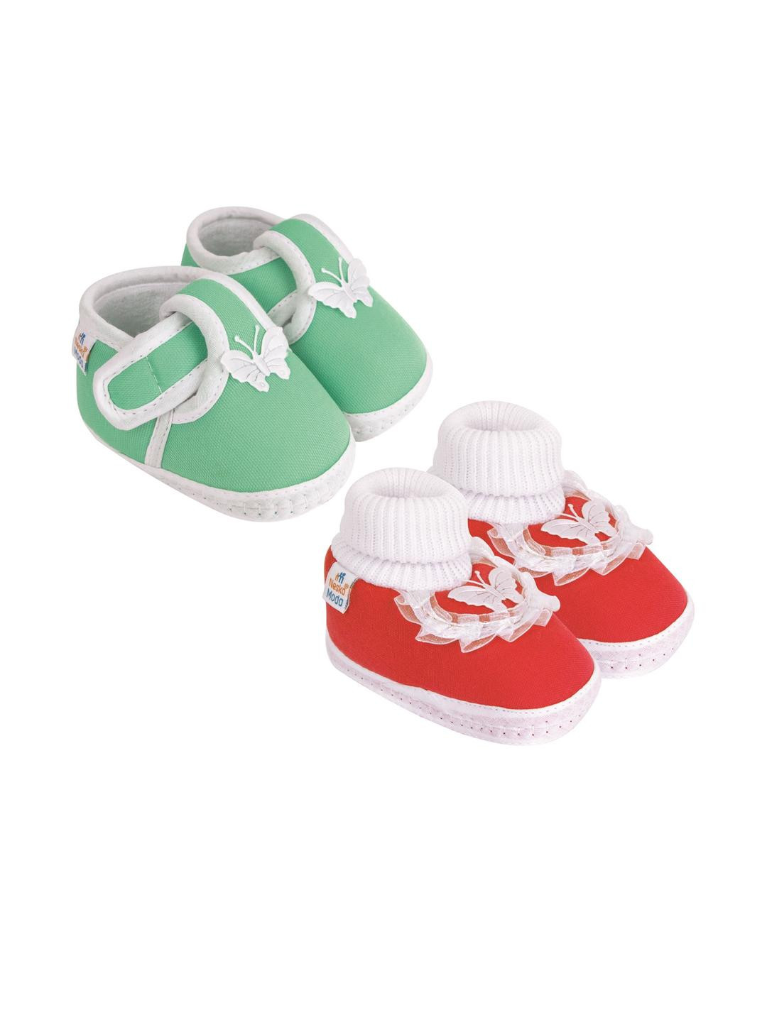 NESKA MODA 12 To 18 Month Non Slip Toddler Baby Unisex Set Of 2 Pair Cotton Butterfly Frill Booties