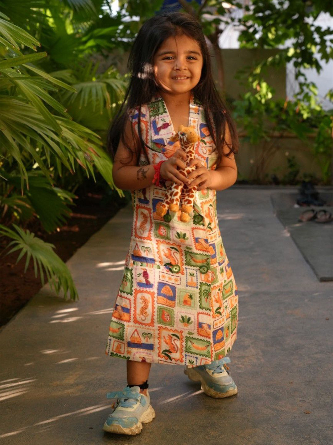 Funny Bones Clothings Girls Animal Print Linen Dress