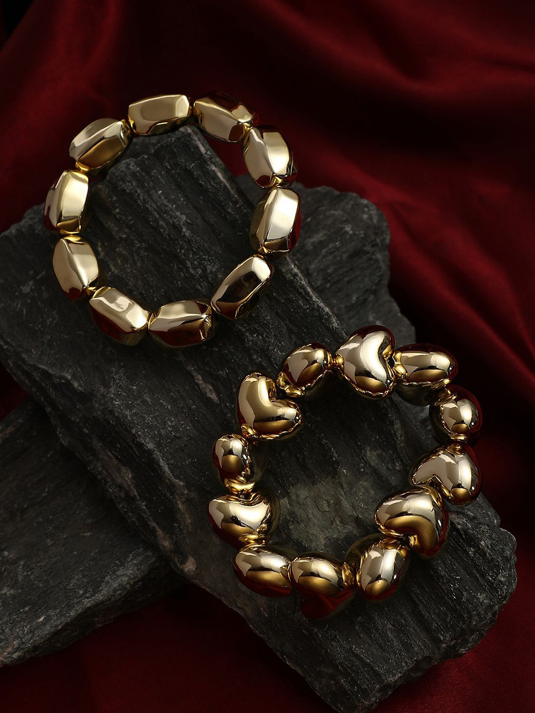 SOHI Graine Set Of 2 Gold-Plated Artificial Beads Beaded Bracelets