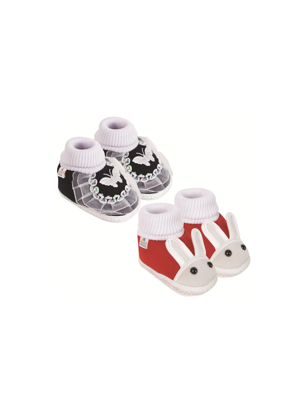 NESKA MODA 12 To 18 Months Set of 2 Pair Cotton Butterfly Frill and Rabit Face Baby Booties