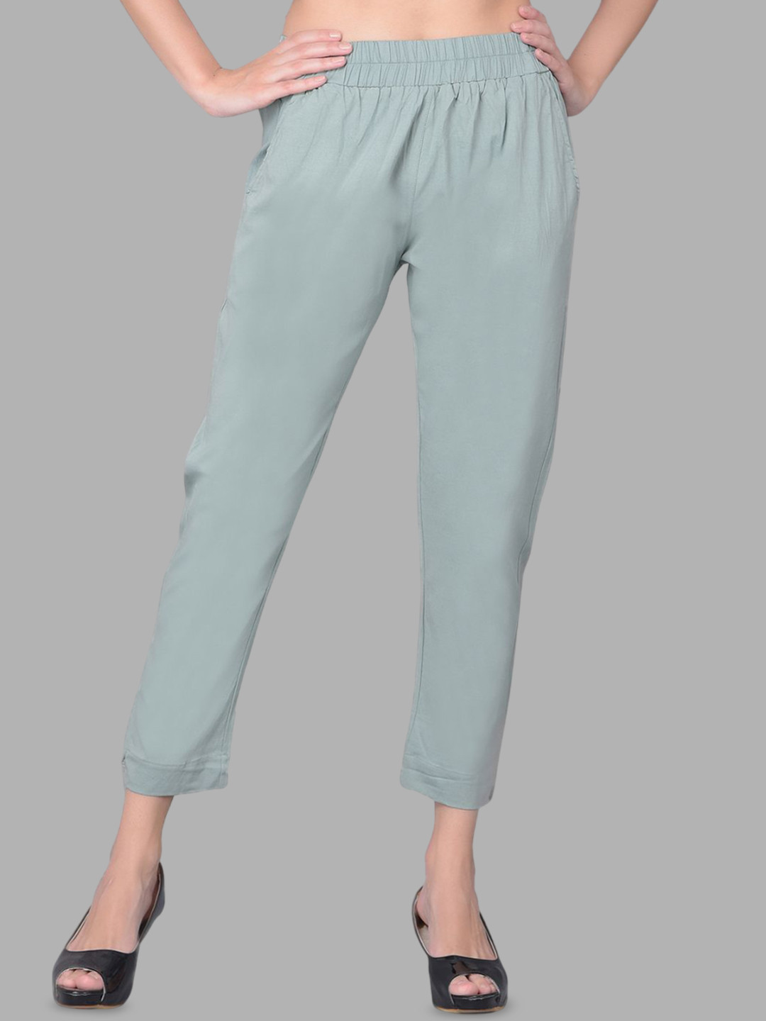 Comfort Lady Women Solid Mid-Rise Casual Regular Trouser