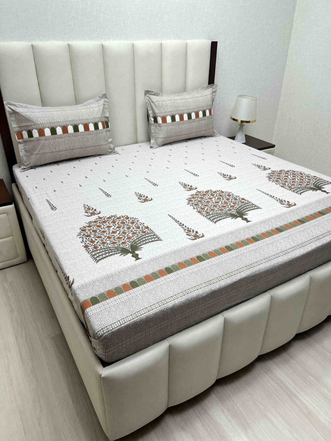 Pure Decor Lifestyle White Ethnic Motifs Pure Cotton 400 TC King Superfine Bedsheet with 2 Pillow Covers-274 x 274 cm