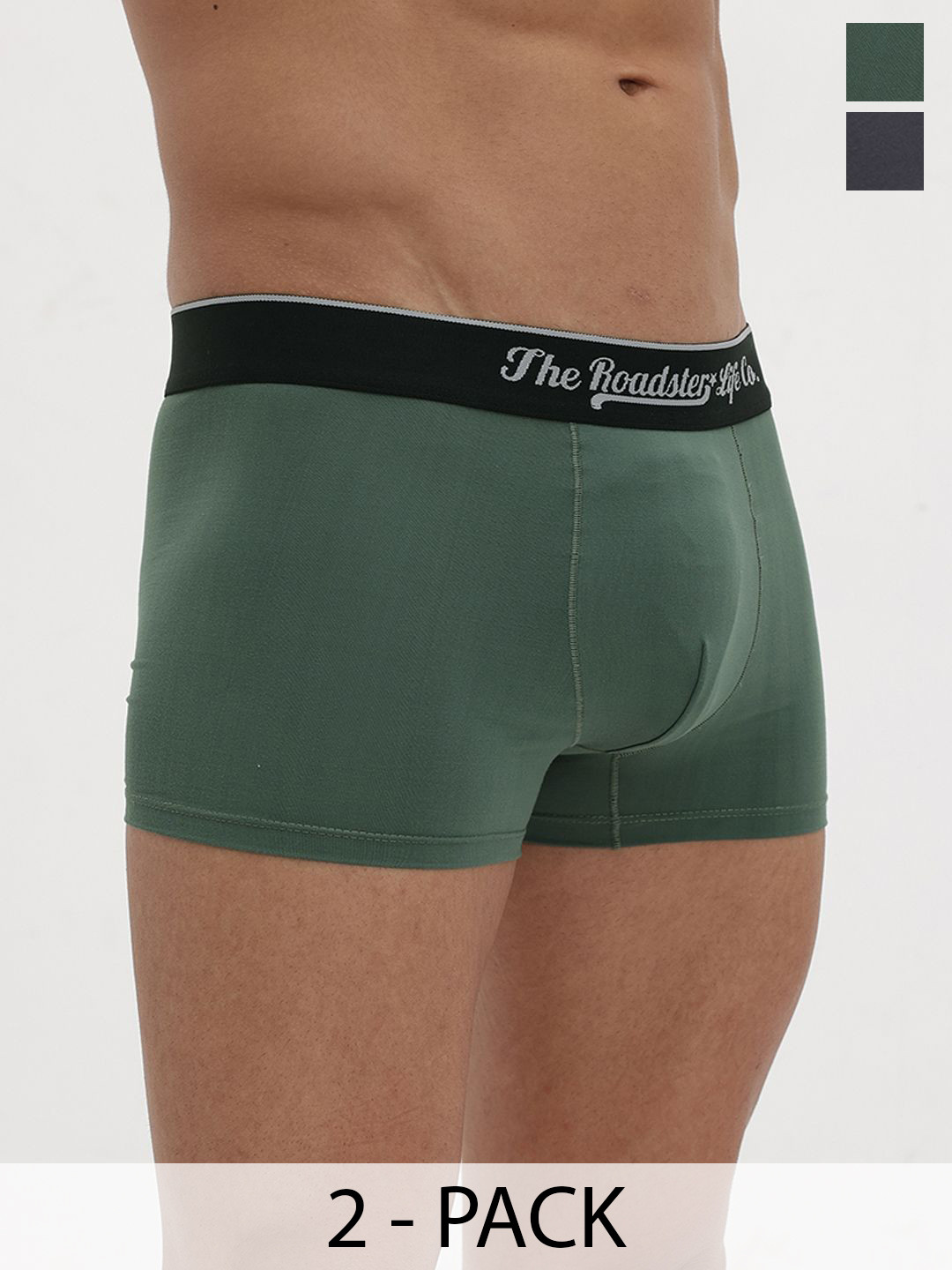 The Roadster Lifestyle Co Pack Of 2 Mid Rise  Trunks RTO-PV-SOLID-Grey-Pista-M