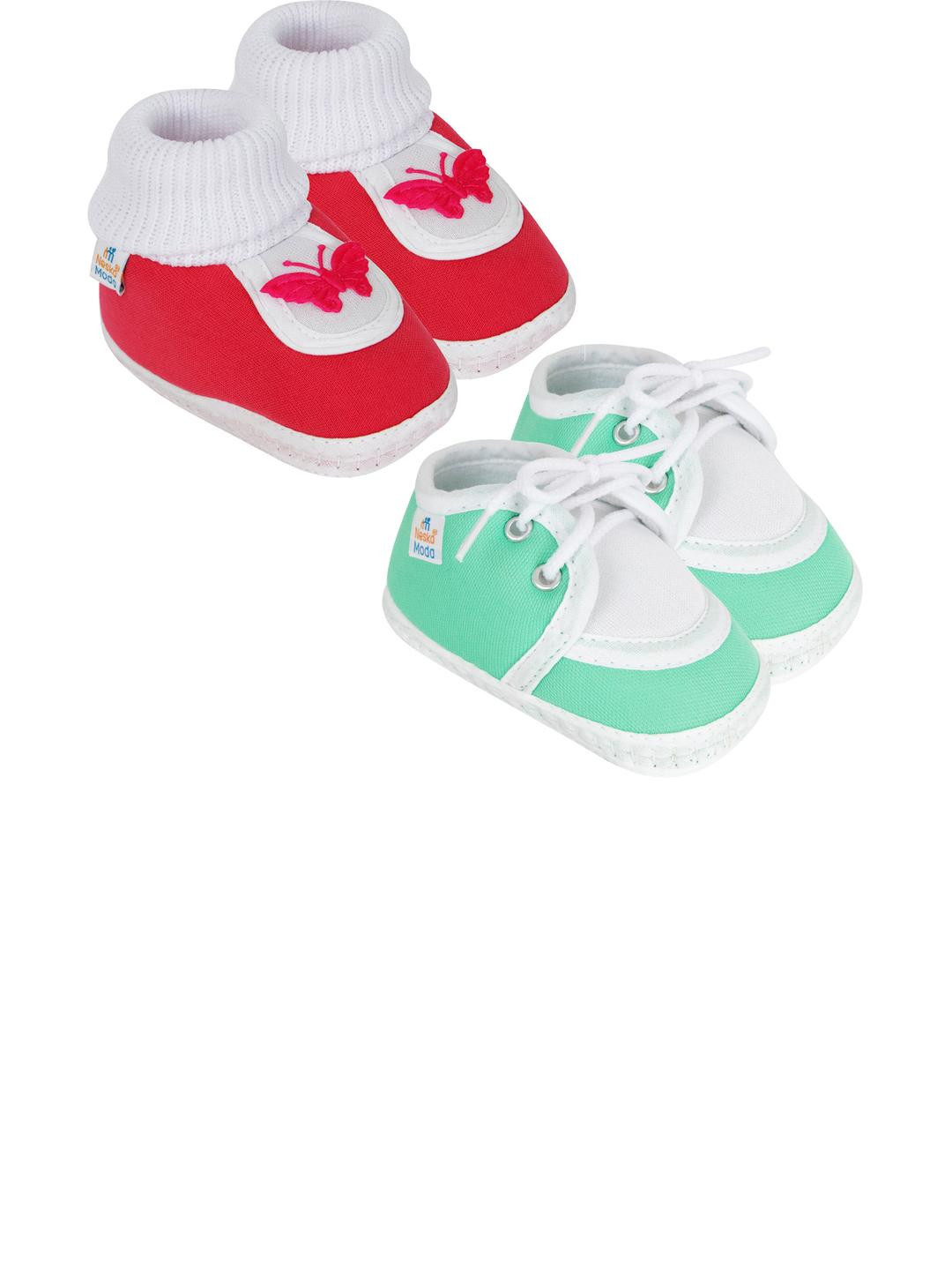 NESKA MODA 12 To 18 Month Non Slip 2 Pair Set Toddler Baby Boy & Girl Soft Cotton Lace Shoe Booties