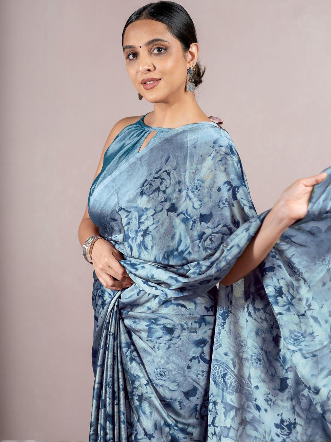 KALINI Blue Poly Chiffon Sarees