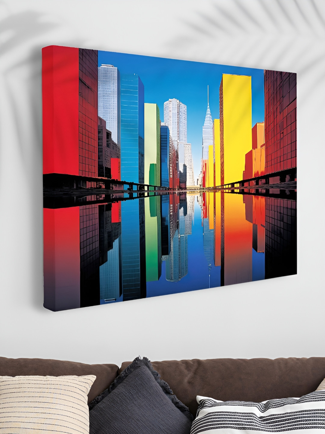 SAF Blue & Red Cityscape Printed Canvas Wall Art