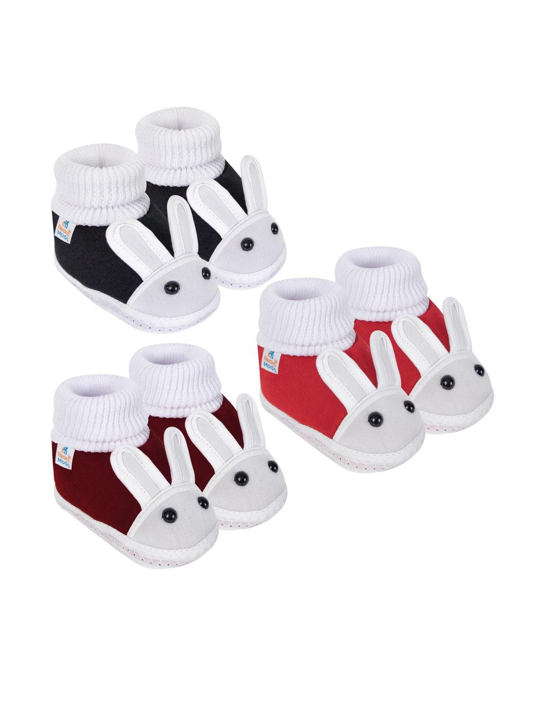 NESKA MODA 0 To 12 Months Baby Boys & Baby Girls Combo Pack 3 Pair Soft Cotton Rabbit Face Booties