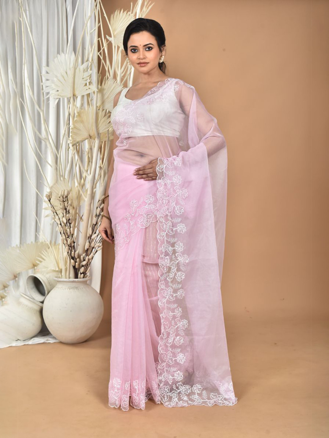 Morchari Floral Organza Embroidered Saree