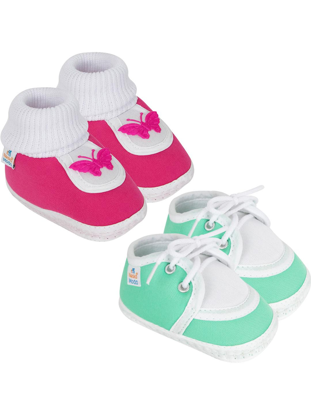 NESKA MODA 3 To 12 Month 2 Pair Newborn Unisex Baby Skin Friendly Soft Cotton Lace Shoe Booties