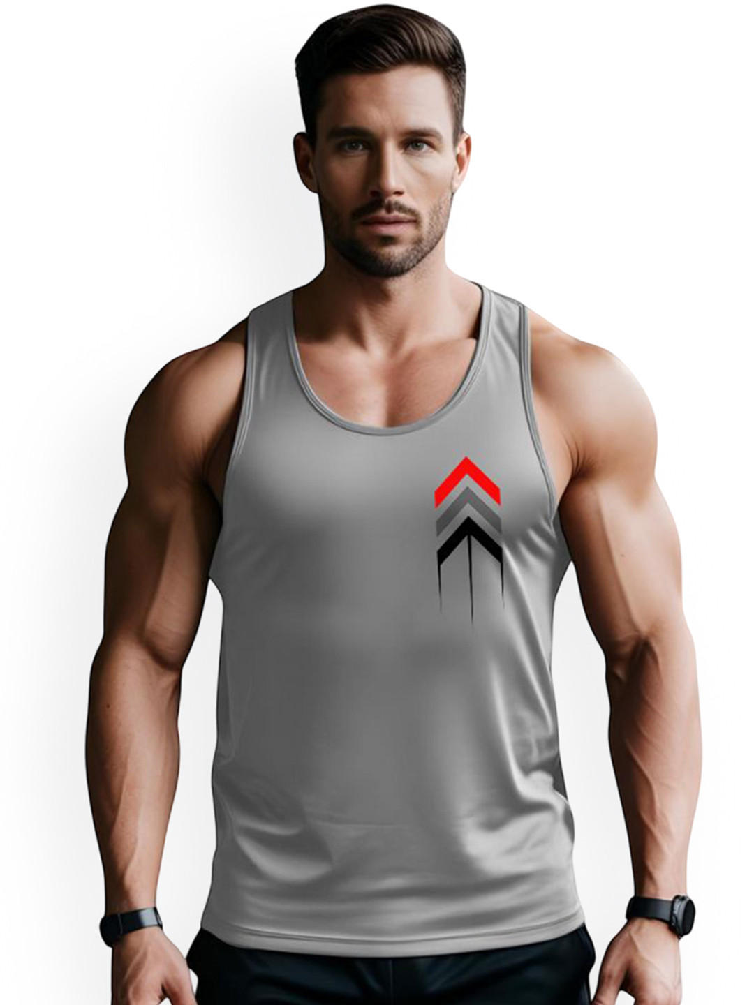 3Colors Men Scoop Neck  Gym Vests VEST-NCUT-ARROW LI8 SPEED-GREY_M