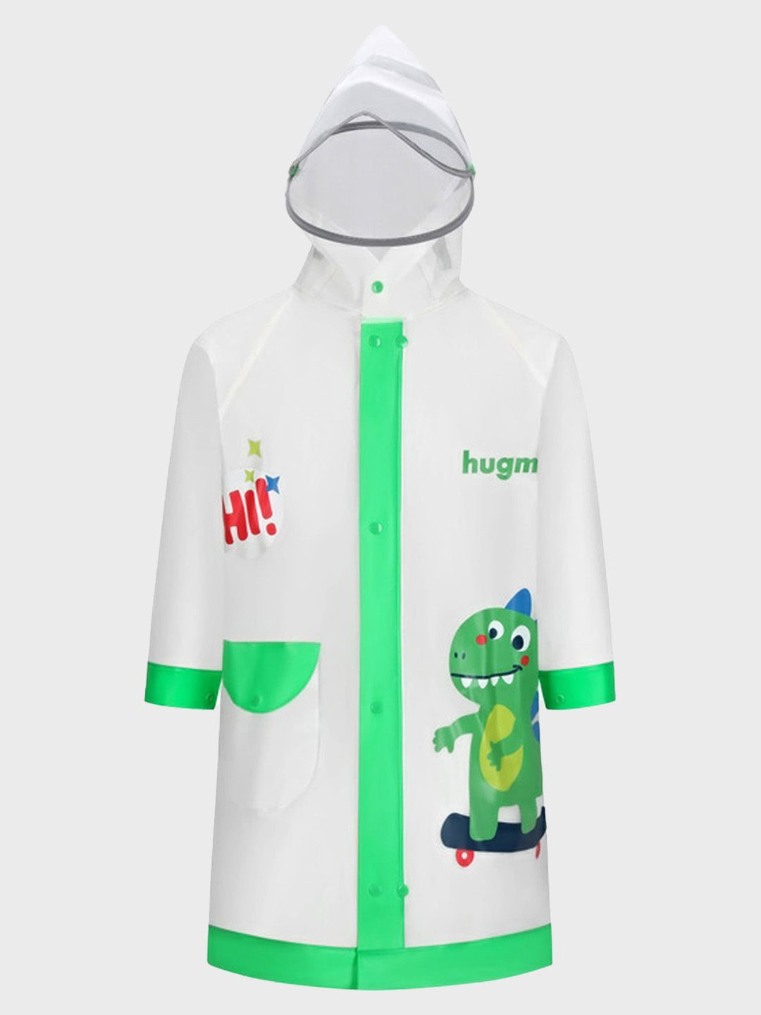 Little Surprise Box LLP Kids Printed Frog Green Bordered Translucent Long Style Raincoat