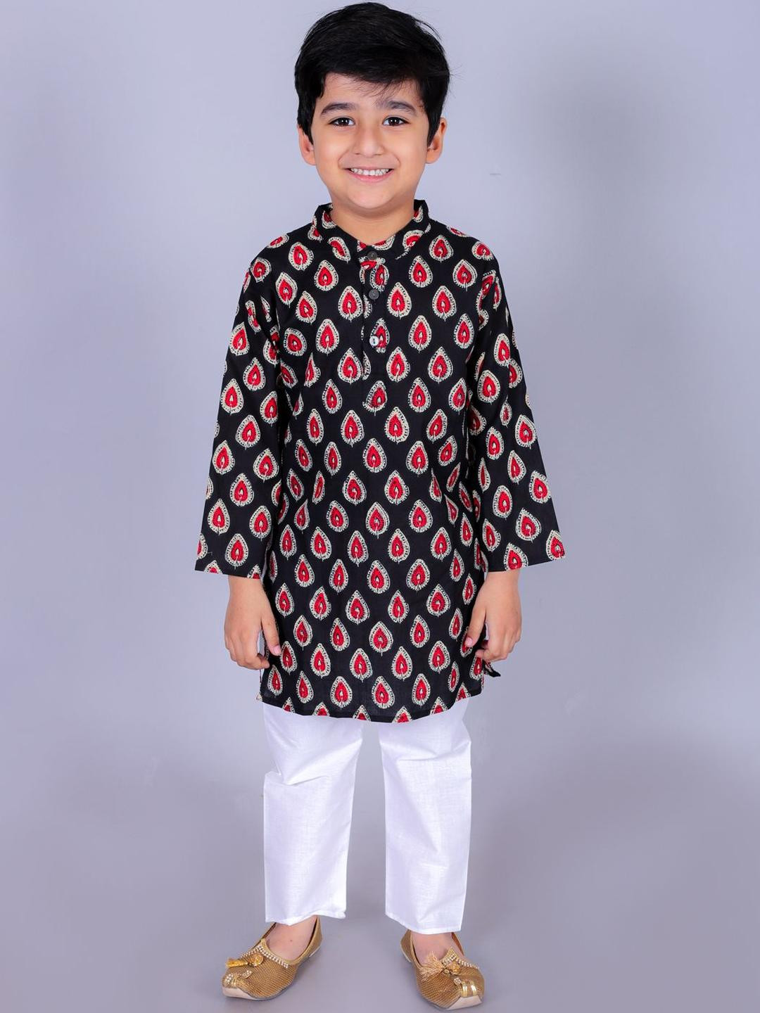 FabJunior Boys Black Pure Cotton Kurta Sets