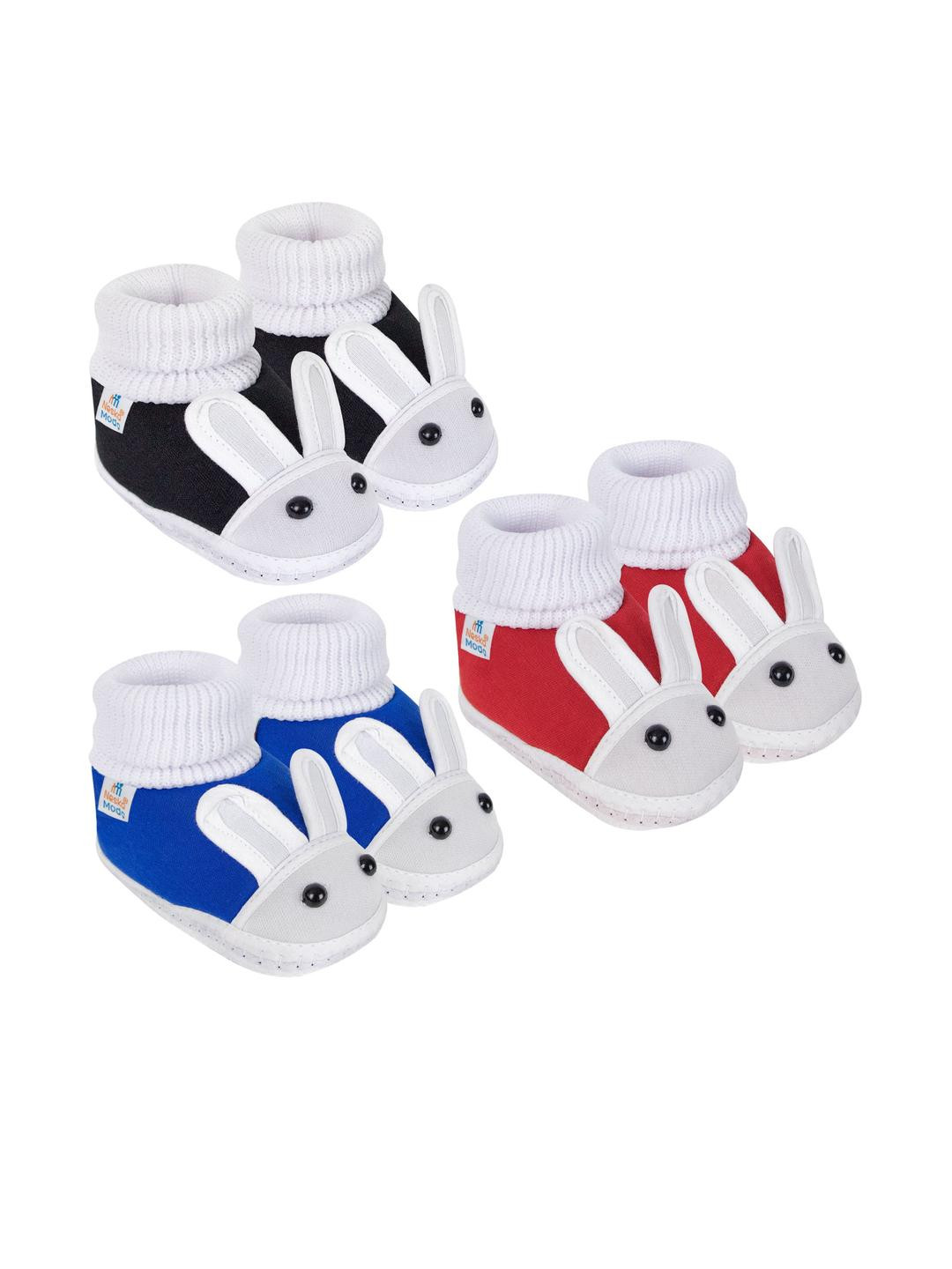 NESKA MODA 0 To 12 Months Baby Boys & Baby Girls Combo Pack 3 Pair Soft Cotton Rabbit Face Booties