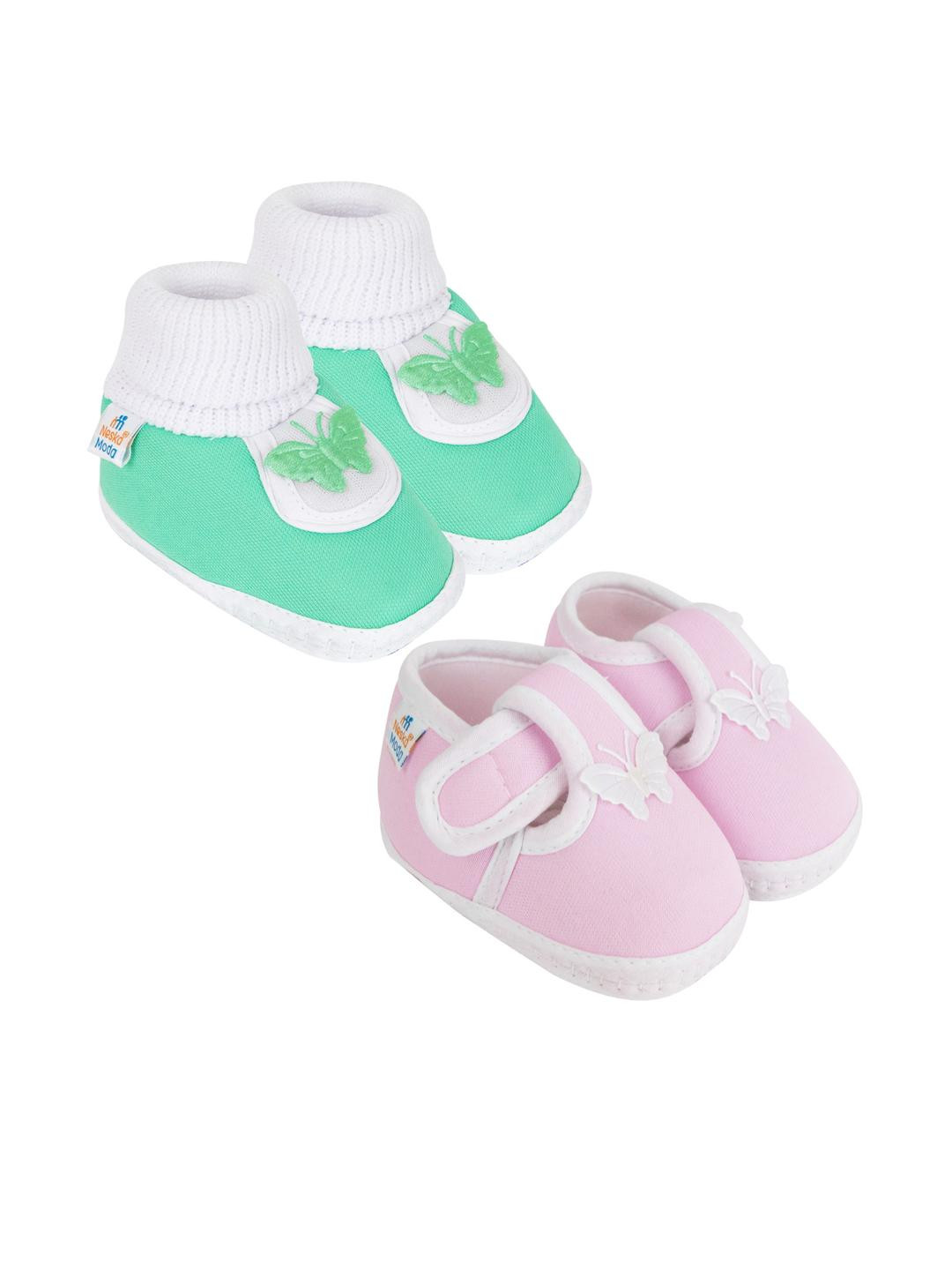 NESKA MODA 0 To 6 Months Newborn Baby Boys & Baby Girls Set of 2 Pair Soft Cotton Butterfly Booties