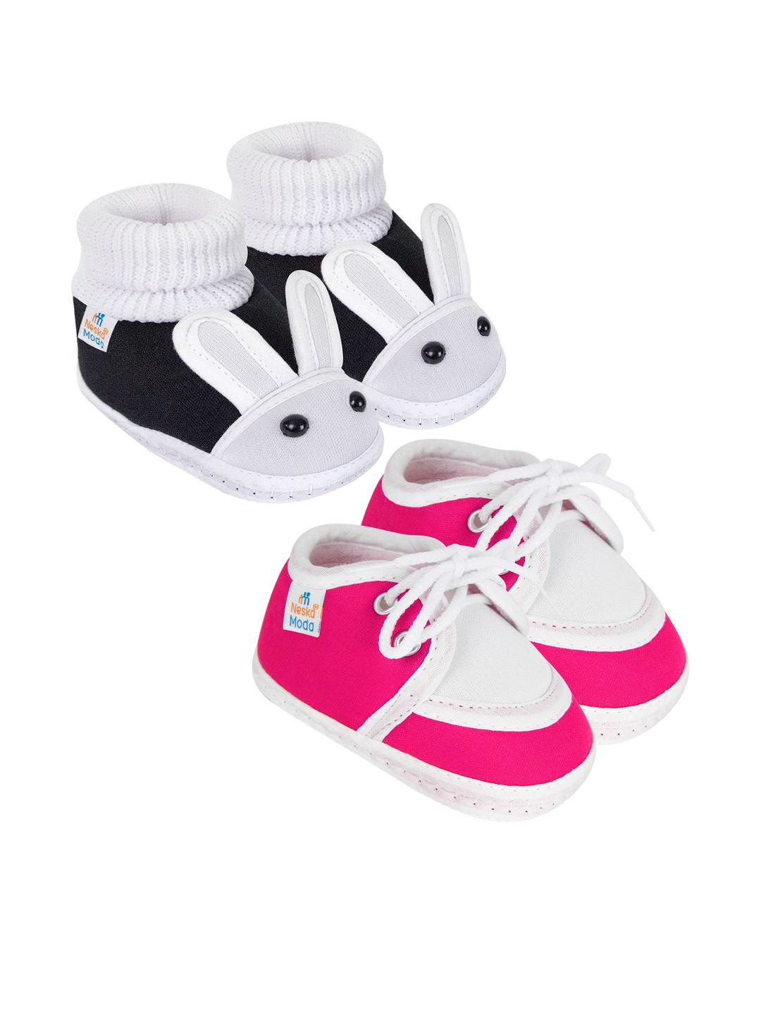 NESKA MODA 0 To 6 Month Baby 2 Pair Set Soft SkinFriendly Cotton Rabbit Lace Booties