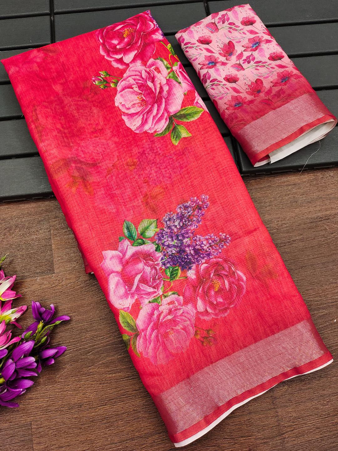 Woven, Embellished Bollywood Organza, Cotton Linen Saree